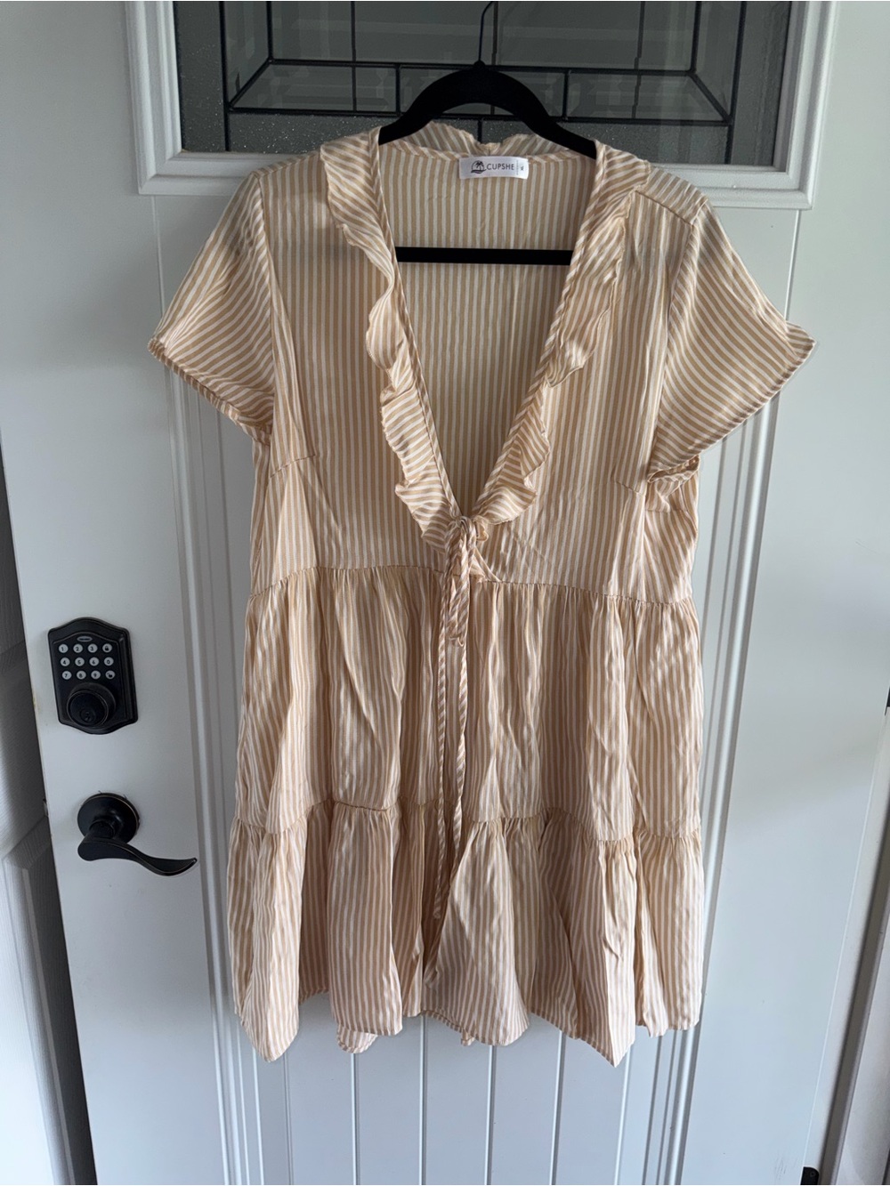 Cupshe Yellow & White Striped Ruffle Tie-Front Tunic